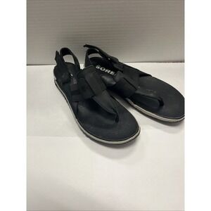 Sorel Out N About Black Leather Slingback Thong Sandals Black Women's 7.5 Shoes